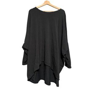 SAGA Italy Black 100% Cotton Oversized Dolman High Low Lagenlook Tunic Top